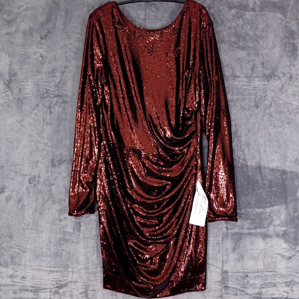Dress The Population Lolita Dress Womens XXL Port Sequin Ruched Glam Holiday NWT